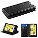 Thousand Eight(TM) For Nokia Lumia 520 Premium Leather Wallet Flip Case Pouch Cover Fold Stand case + [FREE Touch Screen Stylus] (Fold black)