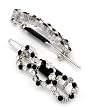 2 Black and Clear Open Round Rhinestone Circle Snap Hair Barette Clips