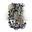 Silvertone Grey Faux Pearl and Stone Bangle Bracelet Fashion Jewelry