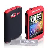 Yousave Accessories TM Dual Combo Hart Und Weich Silikon Gel Schutzh�lle Tasche F�r Das HTC Wildfire S Rot / Schwarz Mit Displayschutz Folie Und Graues Micro Faser Poliertuchvon "Yousave"