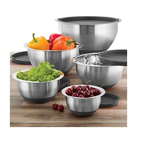 Wolfgang Puck 10-Piece Stainless Steel Mixing Bowl Set - Gray