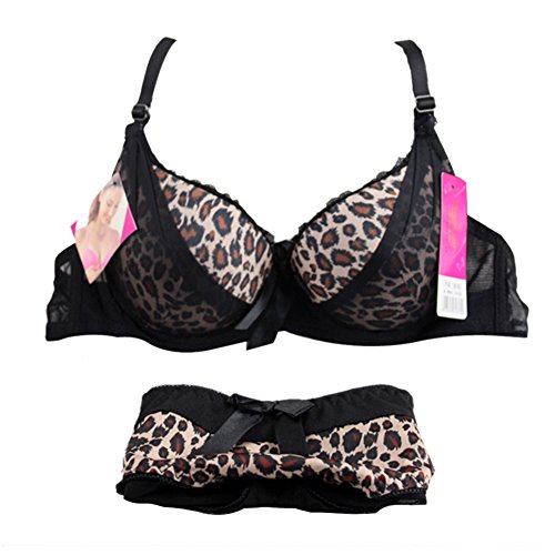 PanDaDa Womens Seamless Bra Sets Lace Leopard Underwear Push Up Panties Briefs