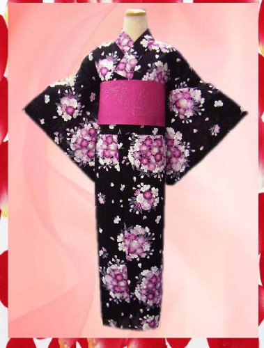 Cover image : 夏粋浴衣&柄入り半巾帯2点セット黒地桜花珠