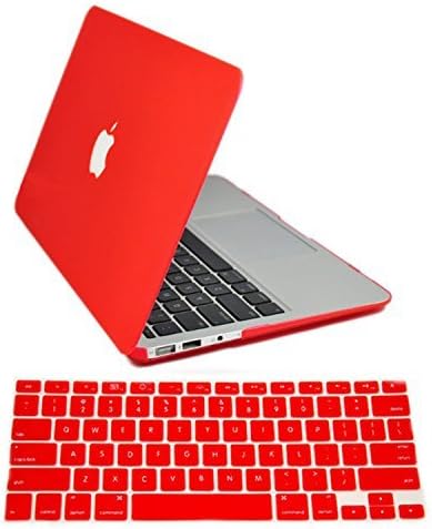Dealgadgets Red Rubberized Frosted Matte Surface Hard Shell Case Cover for 2014 New Macbook Air 13 13.3 A1369 & A1466 with Silicone Keyboard Cover Skin Stickers Protector (Red) Color: Red PC, Personal Computer