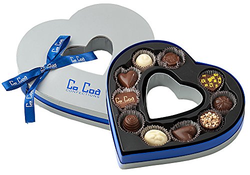 CoCoa Confection Blue/Silver, Chocolate, Heart Gift Box (Milk Chocolate), 4 Ounce