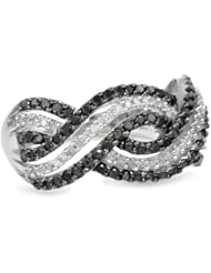 Black Rhodium Plated Sterling Silver Black and White Diamond Ring (1 cttw, G-H Color, I2-I3 Clarity)