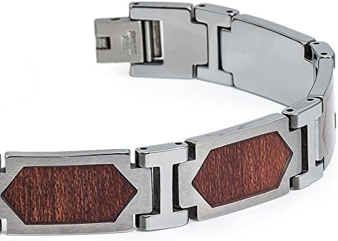 TNB362-TY0 High Polished Tungsten Carbide Bracelet with Hexagon-shaped Hawaiian Koa Wood Inlay