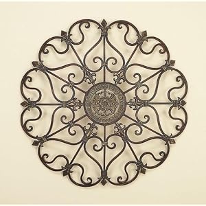 Tuscan 29" Round Wrought Iron Wall Grill Plaque Fleur De Lis