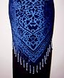 Blue Burnout Velvet Triangular Hip Scarf/Shawl with Beaded Fringe