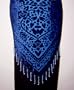 Blue Burnout Velvet Triangular Hip Scarf/Shawl with Beaded Fringe
