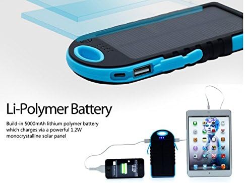 XOOPNET - Portable Solar Charger - Rain-resistant, Dual USB, Dirtproof, Shockproof Portable Power Bank and External Backup Battery (Blue/Black)