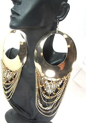 Chunky Wired Chain Link Gold Tone Large Hoop Earrings