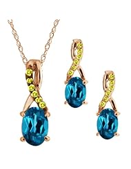 1.76 Ct Oval London Blue Topaz Gold Plated Silver Pendant Earrings Set