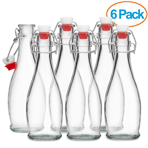 Dinercap Glass Swing Bottle With Stopper, 11.8 oz, Clear - 6 Pack