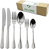 Zicome 24-piece Stainless Steel Flatware Set - Forks Knives Spoons Silver Silverware Cutlery Dinnerware Tableware Set,service for 4