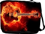 Rikki KnightTM Flaming Guitar Messenger Bag - Book Bag - Unisex - Ideal Gift for all occassions!