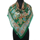 Iba Green Scarf Animal Print Square Wrap Women Neck Pure Silk Scarves Stole Hijab New SIZE-40
