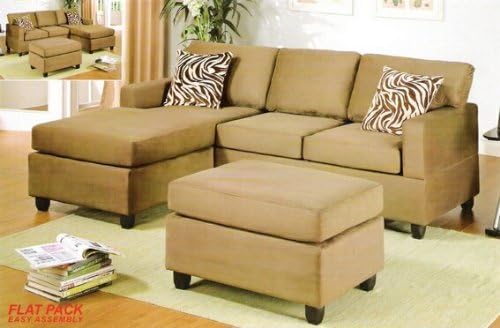 3 pc Saddle Microfiber sectional sofa with reversible chaise with Free pillows and ottoman