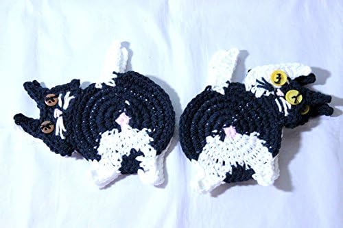 Made To Order Peek-A-Boo Cat Butt Coasters, Black and White Cat Coasters, Crochet Peek-A-Boo Cat Butt Mug Rugs, Handmade Cat Butt Coasters
