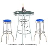 IMAGE OF 3pc Retro Nostalgic Soda Fountain Style Bar Table & Blue Seat Stools Set