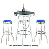3pc Retro Nostalgic Soda Fountain Style Bar Table and Blue Seat Stools Set by visiondecor Furniture