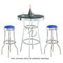 3pc Retro Nostalgic Soda Fountain Style Bar Table & Blue Seat Stools Set