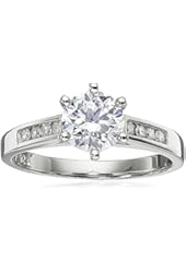 Platinum Plated Sterling Silver "100 Facets Collection" Solitaire Cubic Zirconia Ring