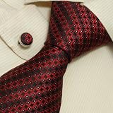 Burgundy Pattern Designer Mens Ties Black Birthday Gifts Husband Discount Silk Neckties Cuff Links Set 9589