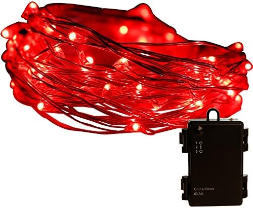 Pansdore Christmas Lights 60 LED String Lights for Indoor Outdoor Party, Timer Function, Copper Wire, Red