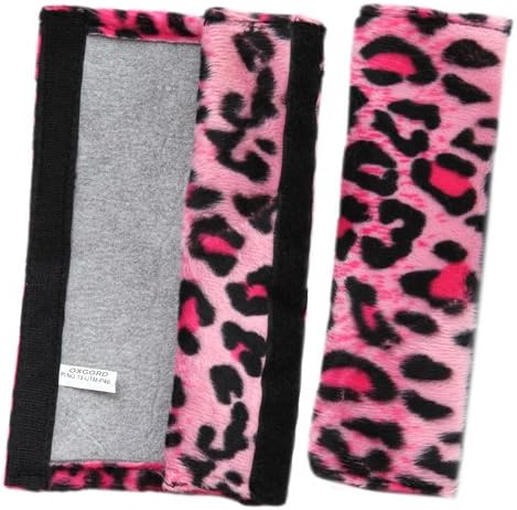 OxGord Leopard Steering Wheel Cover and Seat Belt Pad Set for the Chevrolet Aveo Hatchback in Pink Leopard Print