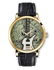 SPRAWL Aanalog Fashion Series Gold Ladies Watches of Genuine Black Leather Strap,Unique Wrist Watch for Women Girls Designed with Dragons Guitar background
