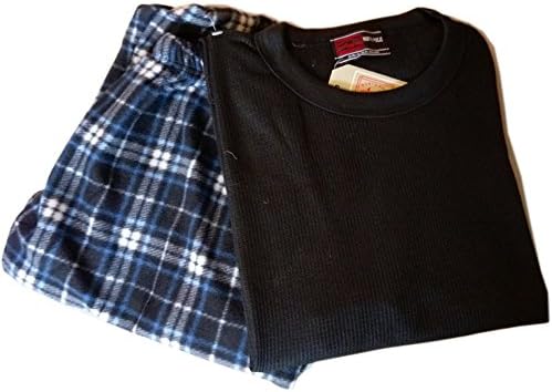 NorthPole Finest Quality Men's Thermal Top and Microfleece Pant 2-Piece Pajama Set (2X-Large, Black/Dark Blue)