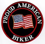Proud American Biker Embroidered Patch USA Flag Iron-On Motorcycle Emblem