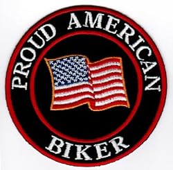 Proud American Biker Embroidered Patch USA Flag Iron-On Motorcycle Emblem