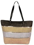 Womens Straw Summer 2 Tone Beach Bag Hobo Chic Tote with Sequence