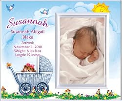 New Baby Girl Personalized Birth Announcement Keepsake Picture Frame Gift - Carriage