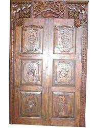 Rare Unique Handcrafted Antique India Single Entrance Door Carved Teak Wood From India 78x47