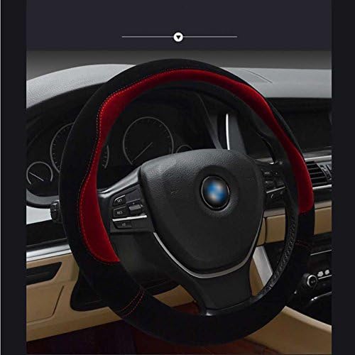 Steering Wheel Cover Made of Short Plush, Warmer Hands In Winter, Anti-slip, Odorless, 1.5lb, Fits 15"/38cm Steering Wheel. (Black and Gray) (Black and Red)