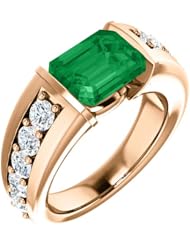 10K Rose Gold 9.00x7.00mm Emerald Cut Chatham Created Emerald and Diamond Ring -- LIFETIME WARRANTY