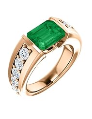 14K Rose Gold 9.00x7.00mm Emerald Cut Chatham Created Emerald and Diamond Ring -- LIFETIME WARRANTY
