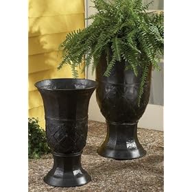 Set of 2 Black Bold Iron Basketweave Textured Urns by 