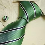 Green+striped+men+neck+ties+stripes+valentine+gifts+mens+style+silk+ties+cuff+links+set+5086