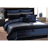 12PC ELEGANT STRIPED COMFORTER SET W  MATCHING DECORATIVE PILLOWS, QUEEN, BLUE by 