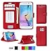 FYY S6 Edge Case, Galaxy S6 Edge Case, Premium Leather Flip Case Stand Cover with Card Slots and Note Holder for Samsung Galaxy S6 Edge Red