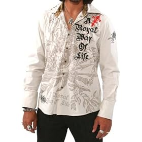 Rebel Spirit Fleur De Lis Griffons Shield Beige Long Sleeve Woven Shirt Medium - XXL