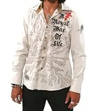 Rebel Spirit Fleur De Lis Griffons Shield Beige Long Sleeve Woven Shirt Medium - XXL