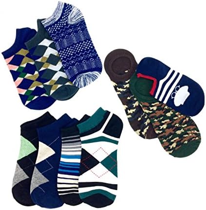 SpankY Men's 5/10 Pack Patterned Low-Cut Ankle/No Show Socks - Joyful Low-Cut Series Series 1 (10 Pairs)