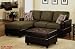 3 pcs Sectional Sofa Set with Accent Pillows and Faux Leather Ottoman in Sage