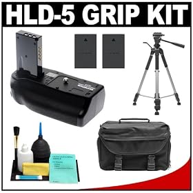 Olympus HLD-5 Power Battery Holder Vertical Grip with (2) BLS-1 Batteries + Cleaning Kit + Tripod + Case for the E-620 Digital SLR Camera