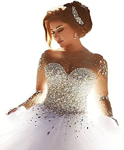 PHSOAR Gorgeous 2016 Pearls Beading Long Sleeves Ball Wedding Dresses for Bride White 16